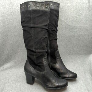 B.O.C. Born Concept Black Knee High Heeled Tall Black Studded Women Size 8.5